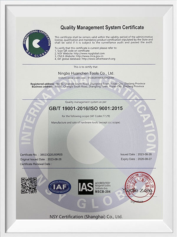 Certificaat voor kwaliteitsmanagementsysteem